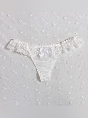 US-S Japanese Brand Satin Bow Glittery Chiffon Trim Lace Ruffle Nylon Thong